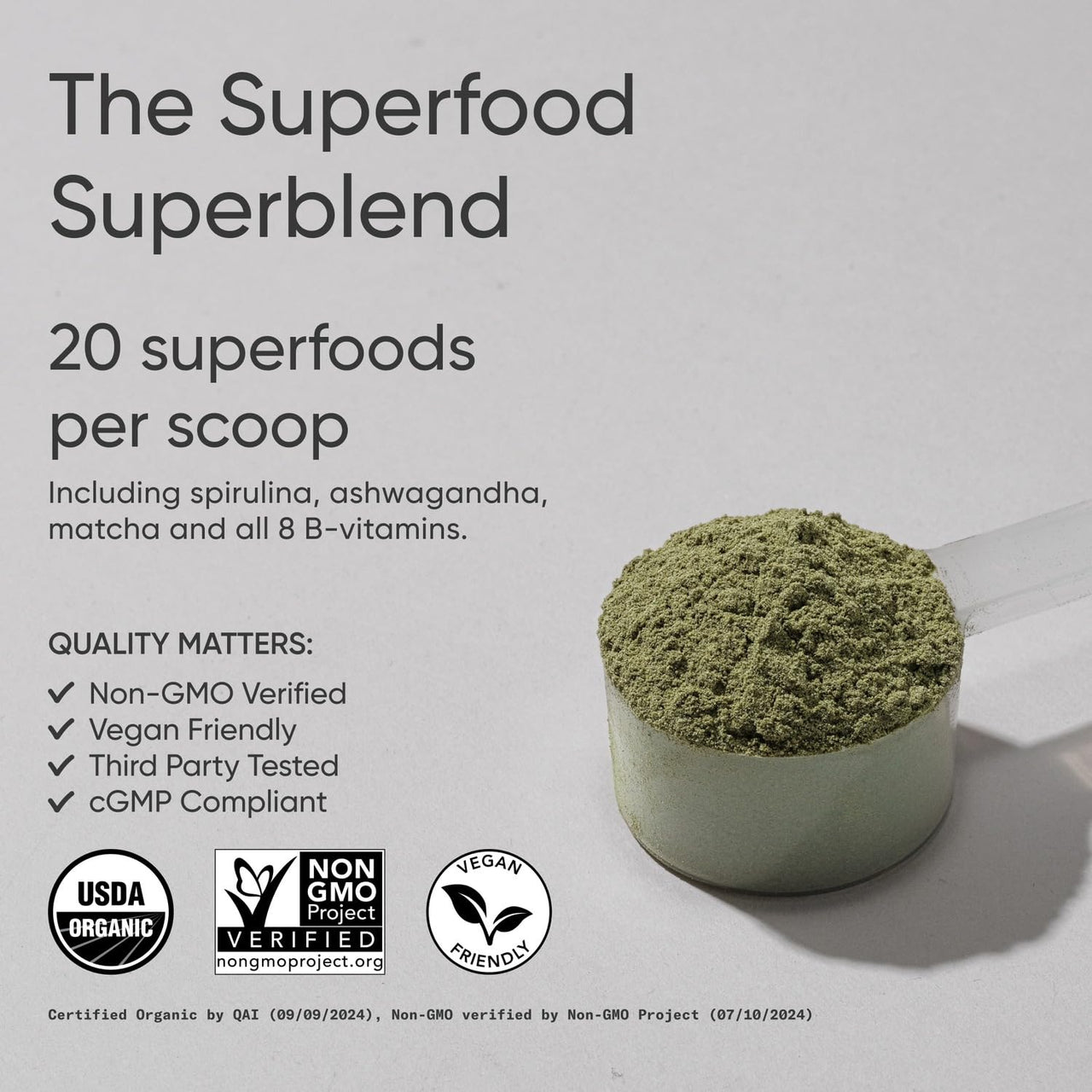 Sports Research® Organic Greens Superfood Powder w/Spirulina & Chlorella, Adaptogens, Enzymes, Probiotics & 8 VIT Bs for Gut & Mood Support* - Vegan, Sugar-Free & Low-Cal Original 30 Servings