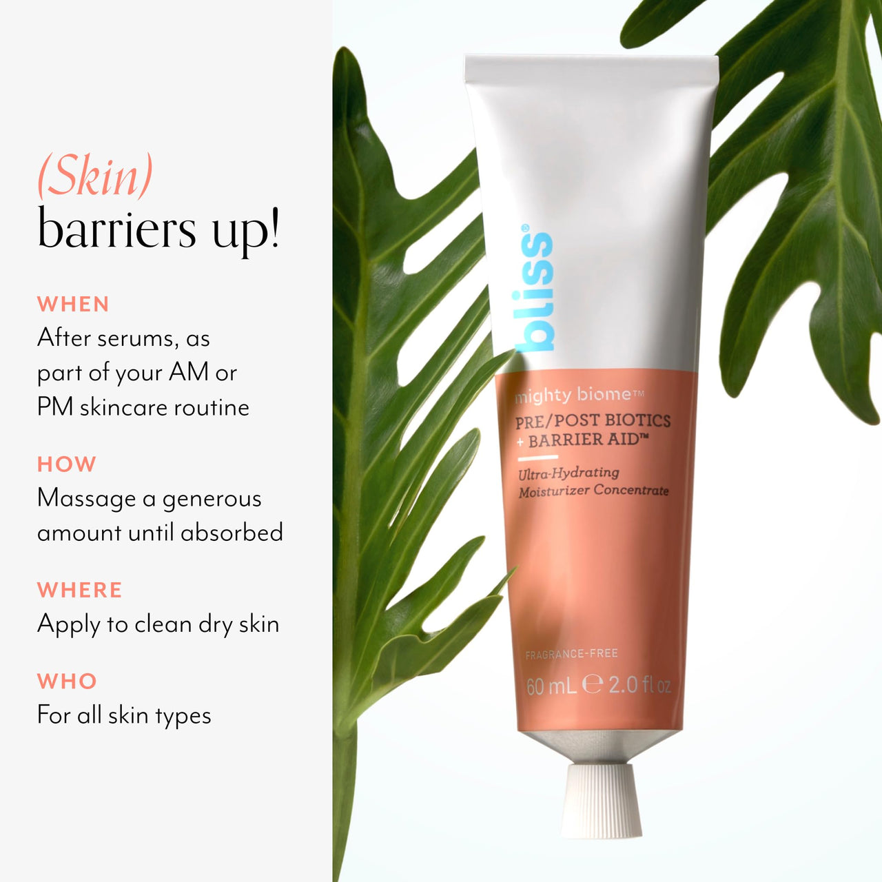 Bliss Mighty Biome Probiotic Nourishing Moisturizer | Ultra-Hydrating with Squalane & Coconut Oil | Strengthens Skin Barrier | 2 oz