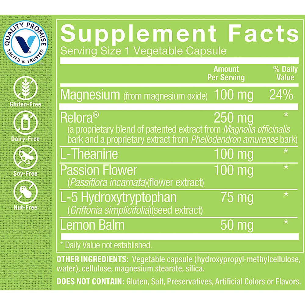 The Vitamin Shoppe Relora Calm, Clinically Studied Ingredient, Herbal Supplement That Supports Mood and Relaxation, Once Daily (60 Veggie Capsules)