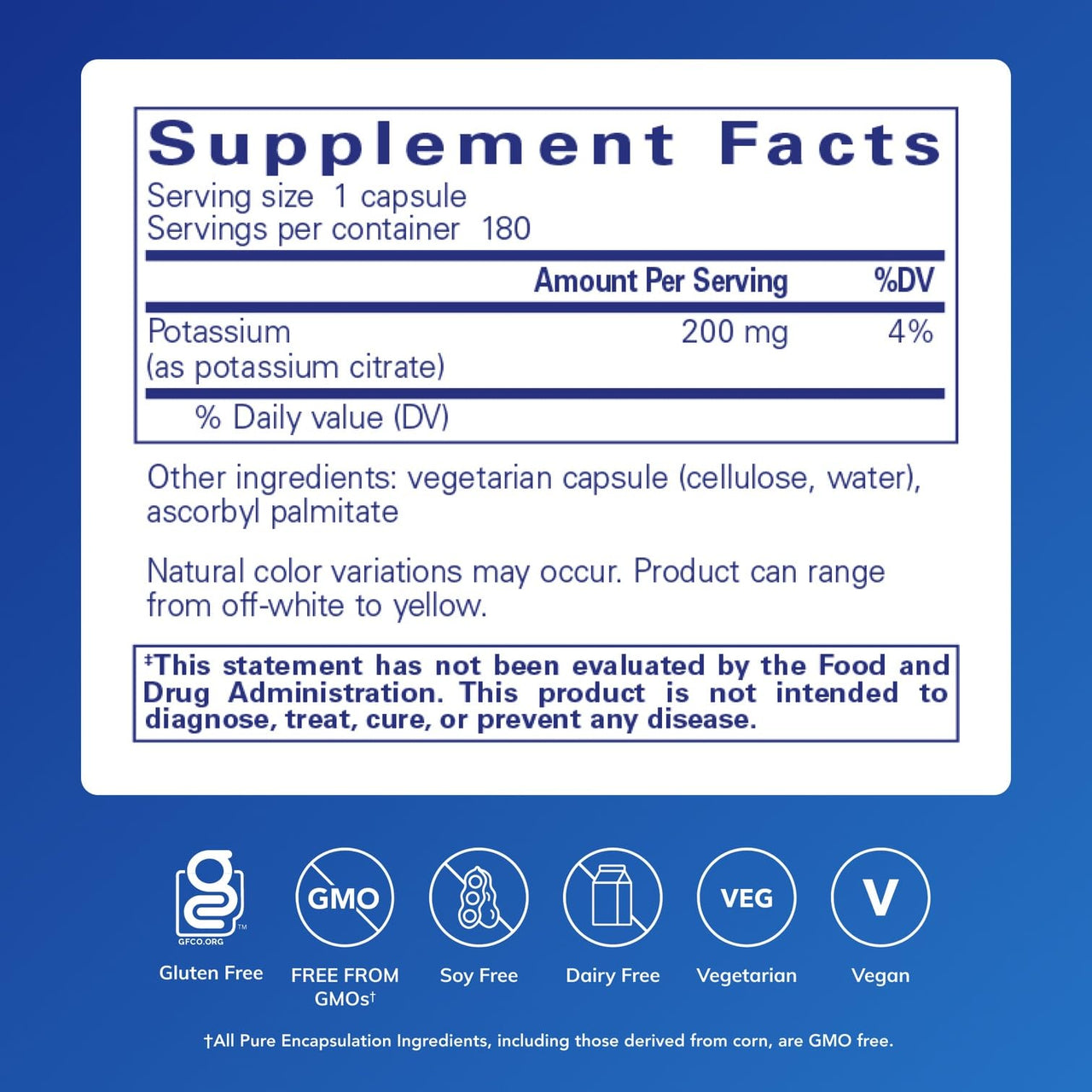 Pure Encapsulations Potassium (Citrate) - Essential Electrolyte Supplement to Support Nerve & Muscle Function, Adrenals, Hormones, Heart Health & Energy* - Potassium Citrate Capsule - 180 Capsules