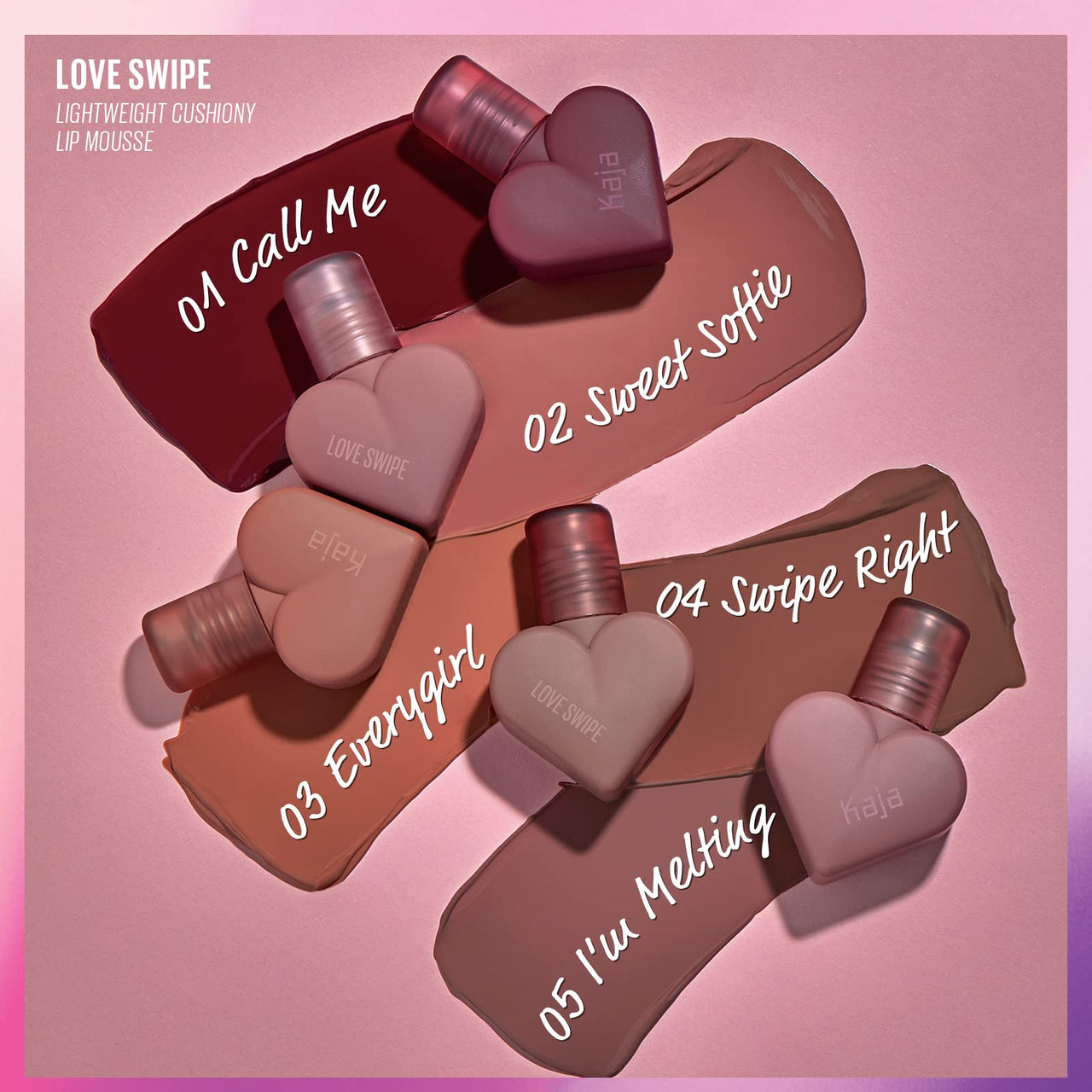 Kaja Lip Mousse - Love Swipe 04 Swipe Right | with Raspberry Seed Oil and Vitamin E, Buildable, Blendable, Moisturizing, Velvet Finish, Weightless Texture, Deep Shades, 0.22 Oz