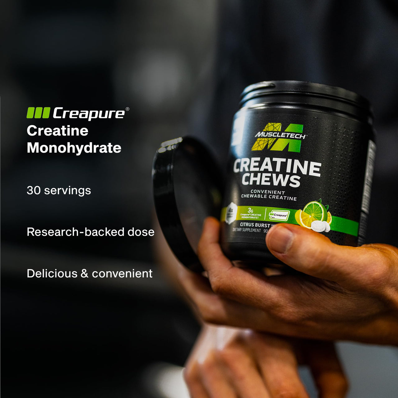MuscleTech | Creatine Chews | Creapure Monohydrate Supplement for Muscle Recovery, Muscle Builder & Energy Boost | Pre Workout Supplement for Men & Women | Citrus Birst | 90 chewable Tablets