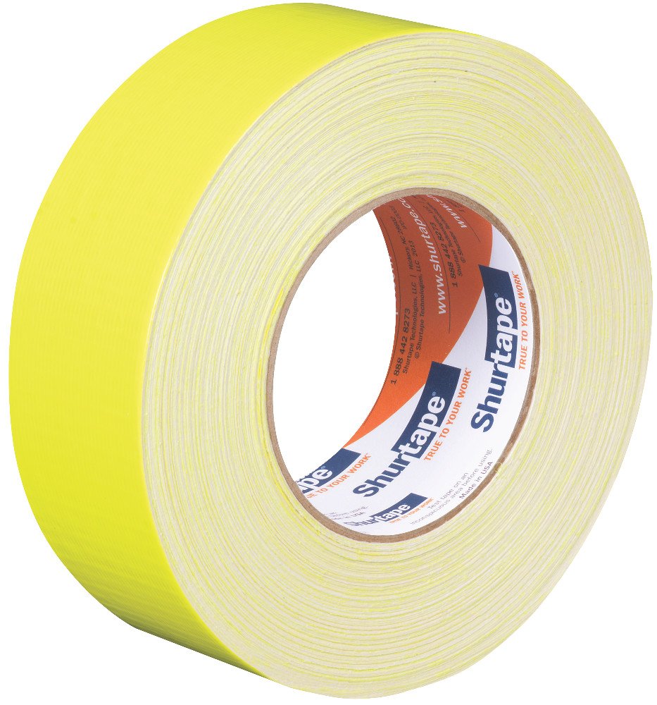 Shurtape PC 619 Specialty Grade, Fluorescent Cloth Duct Tape, Hi-Visibility Social Distancing Marking, 48mm x 55m, Fluorescent Yellow, 1 Roll (139587)