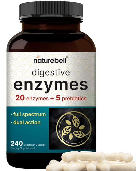 Digestive Enzymes with Probiotics and Prebiotics, 240 Veggie Capsules | Gut Health Support for Women & Men â€“ 20 Enzyme & 5 Prebiotic Pancreatic Complex | Non-GMO, Vegan