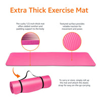 Thumbnail for Amazon Basics 1/2 Inch Extra Thick Exercise Yoga Mat with Carrying Strap, Pink