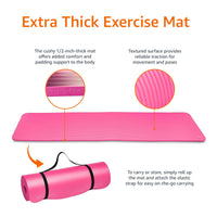 Thumbnail for Amazon Basics 1/2 Inch Extra Thick Exercise Yoga Mat with Carrying Strap for Home Workouts and Fitness, 74