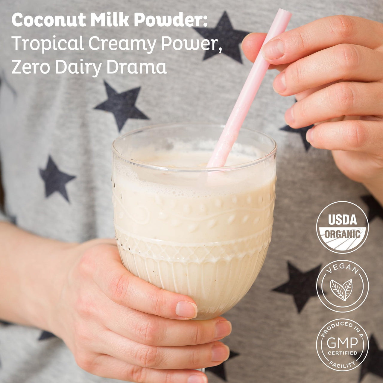 KOS Organic Coconut Milk Powder, USDA Certified - Sugar Free & Plant Based Creamer for Coffee, Tea, Smoothies - Vegan, Keto, Paleo Friendly, Non GMO, Gluten & Dairy Free - 90 Servings Resealable Bag