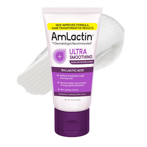 AmLactin Ultra Smoothing - Therapeutic Hand Cream for Dry Cracked Hands - No-Scrub Exfoliator and Moisturizer with 15% Lactic Acid AHA, 4.9 oz (Packaging May Vary)