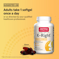 Thumbnail for Jarrow Formulas K-Right - Vitamin K-Complex (K1, MK-4, MK-7, D3) - 60 Servings (Softgels) - Dietary Supplement for Bone & Cardiovascular Health Support - Vitamin K2 MK-7 - Gluten Free