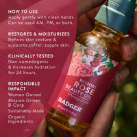Thumbnail for Badger Rose Face Oil, 100% Organic Face Moisturizer, Nourishing & Soothing Organic Jojoba Oil & Rose Oil, Vegan Antioxidant Rich Moisturizing Facial Oil, 1 fl oz Glass Bottle