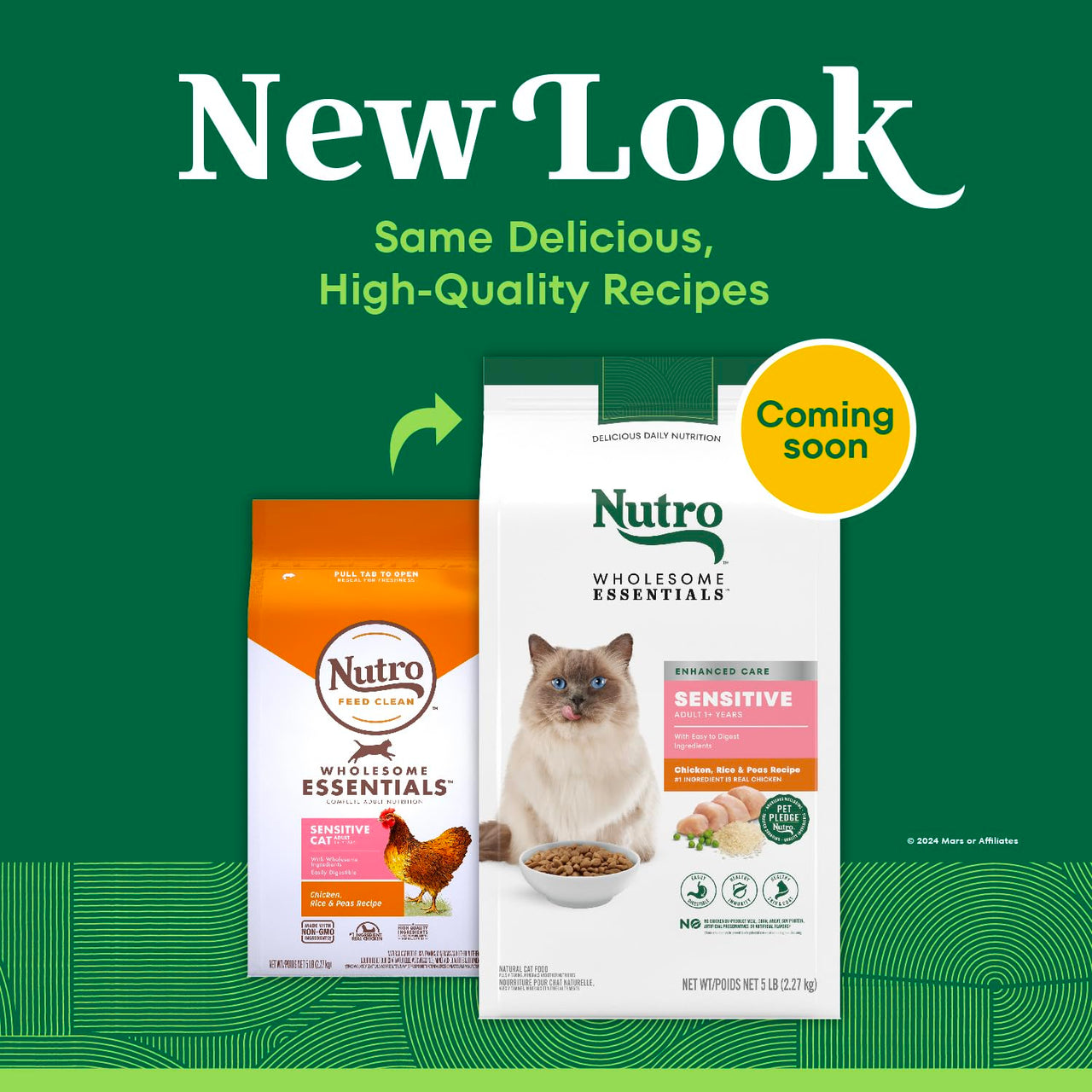 Nutro Wholesome Essentials Natural Dry Cat Food Sensitive Stomach, Chicken, Rice & Peas Recipe Cat Kibble, 5 lb. Bag