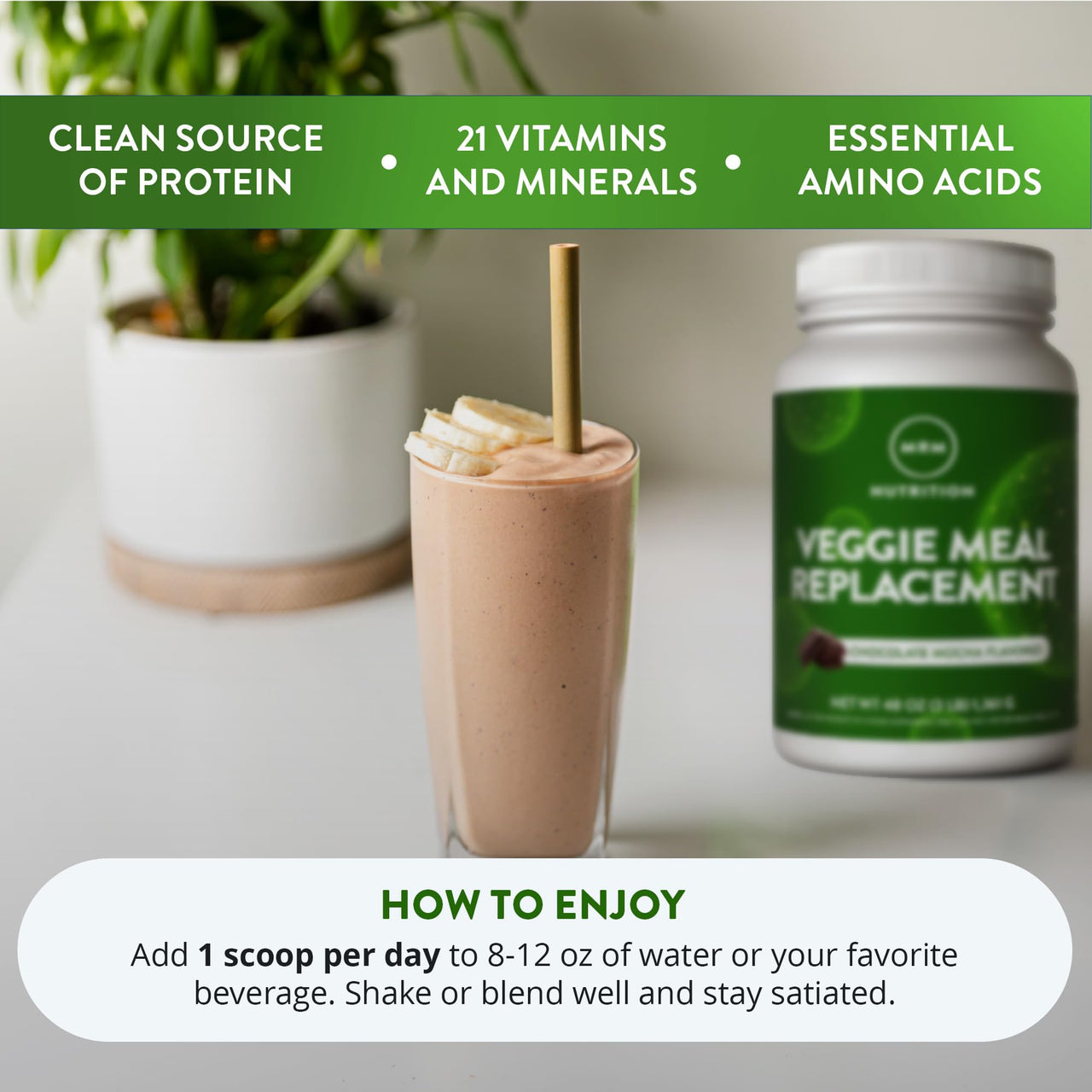 MRM Nutrition Veggie Meal Replacement Protein - Chocolate Mocha Flavored, 22g Vegan Protein for Women & Men, Macronutrient Formula with Enzymes & Amino Acids - 28 servings