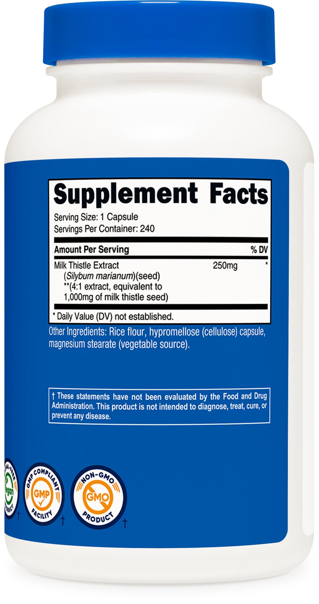 Nutricost Milk Thistle 1,000mg Equivalent from 250mg of 4:1 Extract Per Serving, 240 Capsules for 240 Servings Per Bottle - Vegan, GMO Free and Gluten Free