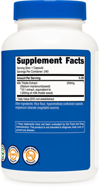 Thumbnail for Nutricost Milk Thistle 1,000mg Equivalent from 250mg of 4:1 Extract Per Serving, 240 Capsules for 240 Servings Per Bottle - Vegan, GMO Free and Gluten Free