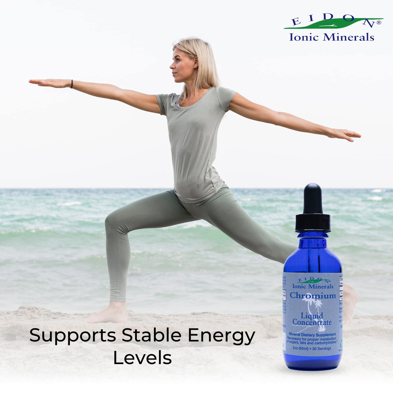 Eidon Ionic Minerals Liquid Chromium Concentrate - Ionic Chromium Supplement Drops, Supports Stable Energy Levels, All-Natural, No Sugar Added, No Preservatives or Additives - 2 oz