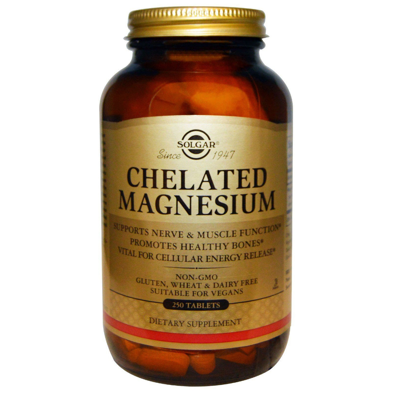 Solgar Chelated Magnesium - 250 Tablets - Supports Nerve & Muscle Function - Non-GMO, Vegan, Gluten Free, Dairy Free, Kosher - Approx. 62 Servings