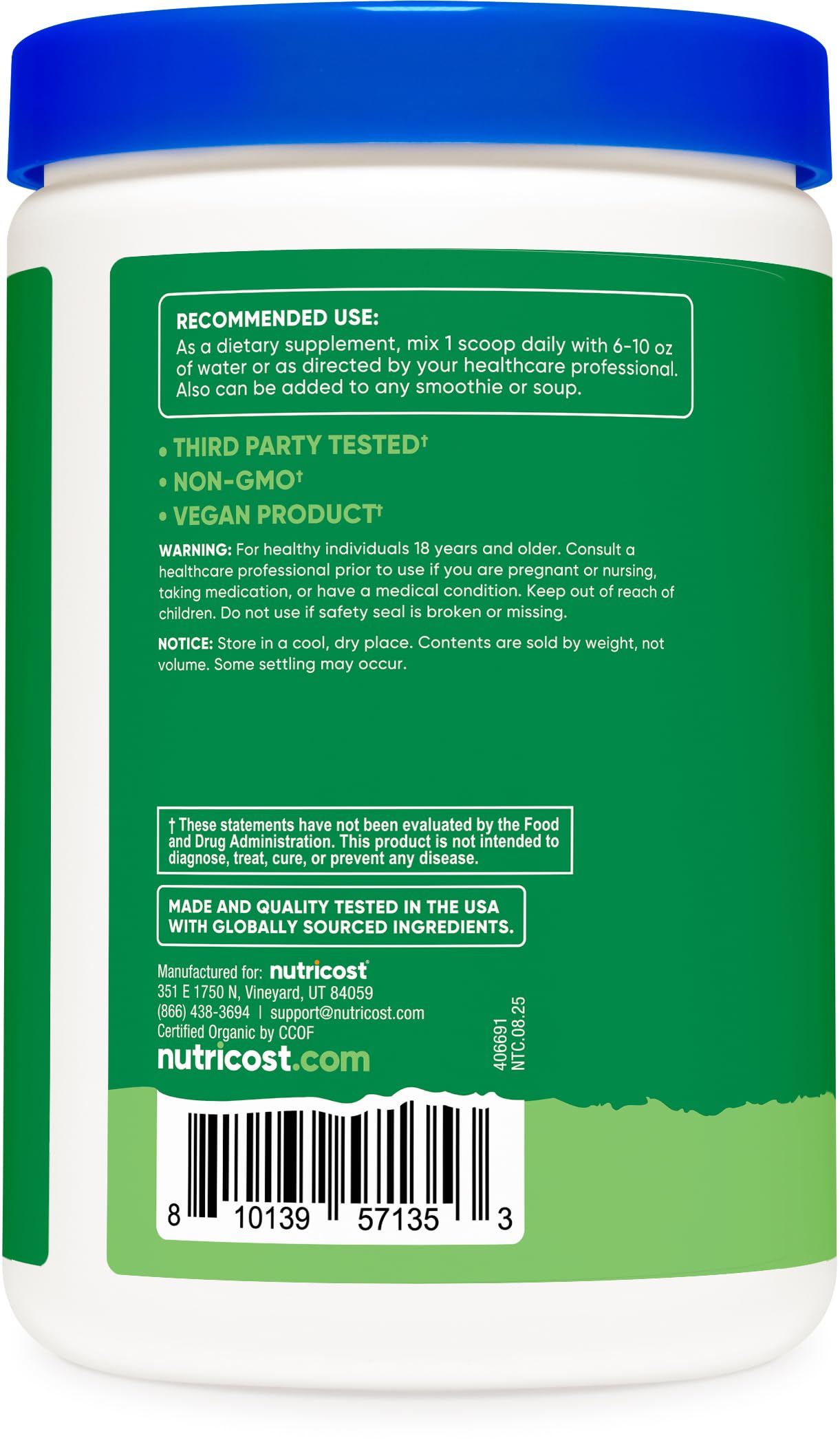 Nutricost Organic Super Greens Powder (30 Servings) - Superfood Supplement Drink Mix (30 Servings, No Flavor Added)