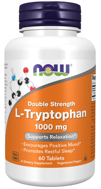Thumbnail for NOW Foods Supplements, L-Tryptophan 1,000 mg, Double Strength, Encourages Positive Mood*, Supports Relaxation*, 60 Tablets