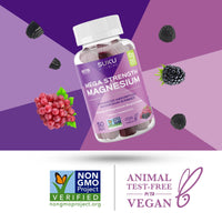 Thumbnail for SUKU Vitamins - Mega Strength Magnesium - 177 mg of Magnesium Bisglycinate Gummies for Muscle Function - Easy to Chew - Non GMO, Gluten Sugar Free - Grape BlackBerry Flavored Gummy Vitamins (50 Count)