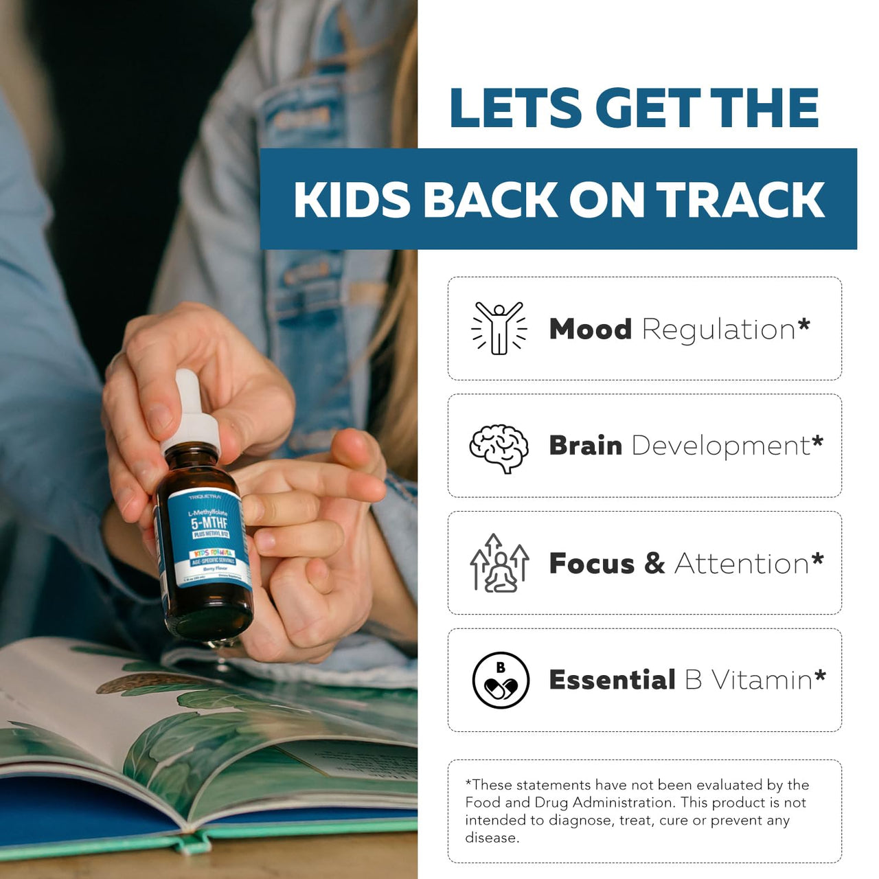 Organic Kids L-Methylfolate + Methyl B12 Cofactor - MTHFR Sublingual Form - 5-MTHF, Superior Form of Folate - Adjustable Dosing for All Ages - Mood, Behavior, Cognition - Organic Berry Flavor, 1 Fl oz