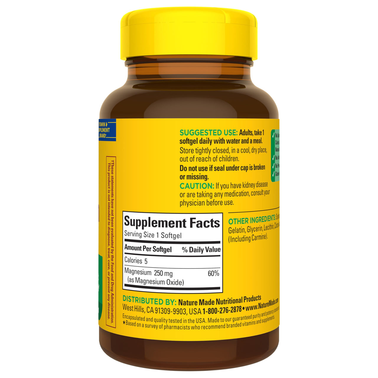 Nature Made Magnesium 250 mg, Magnesium Supplements for Men and Women, Support for Muscle, Heart, Bone and Nerve Health, 90 Softgels, 90 Day Supply