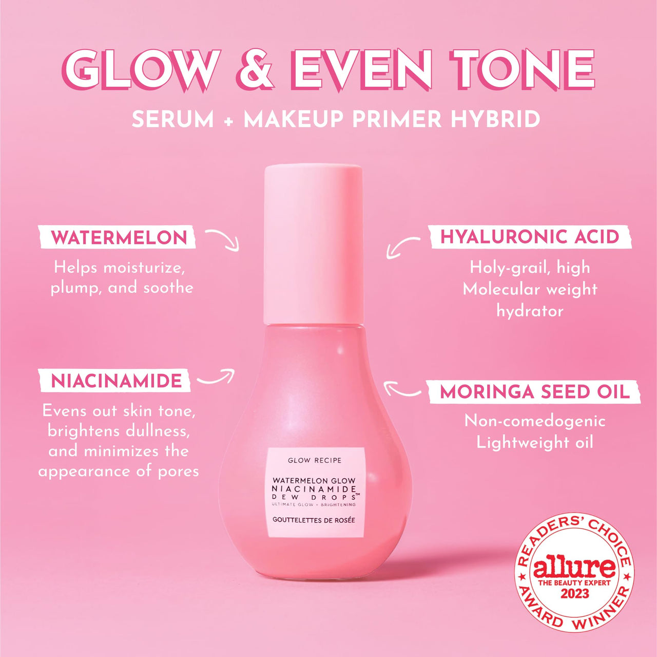 Glow Recipe Niacinamide Dew Drops Face Serum - Hydrating Korean Skincare & Illuminating Makeup Primer for Dewy, Glass Skin - Hyaluronic Acid Serum for Brightening, Plumping & Highlighting (40ml)