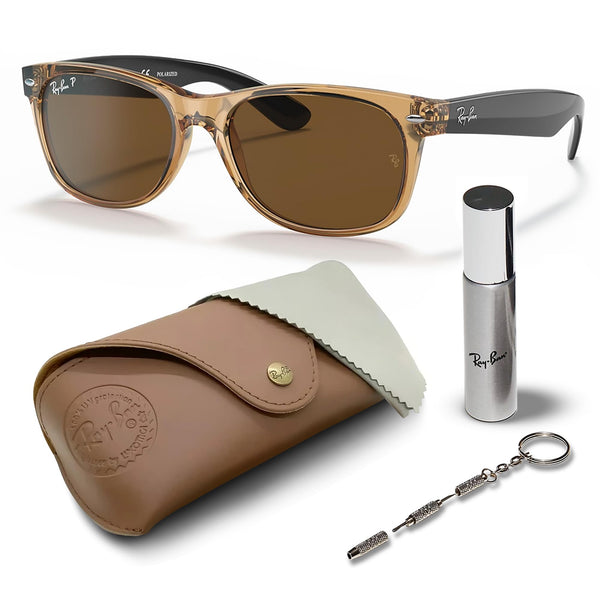 Ray-Ban RB2132 NEW WAYFARER Classic Polarized Square Shape Sunglasses With Eyewear Kit Bundle - High Bridge Fit - Casual Wear Square Sunglasses