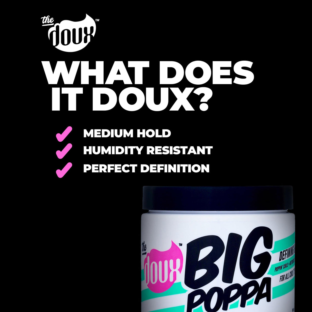 The Doux BIG POPPA Curl Defining Gel for Curly Hair – Frizz Control Styling Gel with Babassu Oil for Long-Lasting Shine & Soft Hold – Non-Crunch Hair Gel for Women, Coils, Waves & Curls