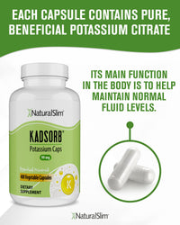 Thumbnail for NaturalSlim Natural Potassium Citrate Gluconate 99 mg - Kadsorb Supports Electrolyte Balance & Normal pH - Absorbable Potassium Supplements with Essential Minerals - Non GMO 400 Capsules 1 Pack