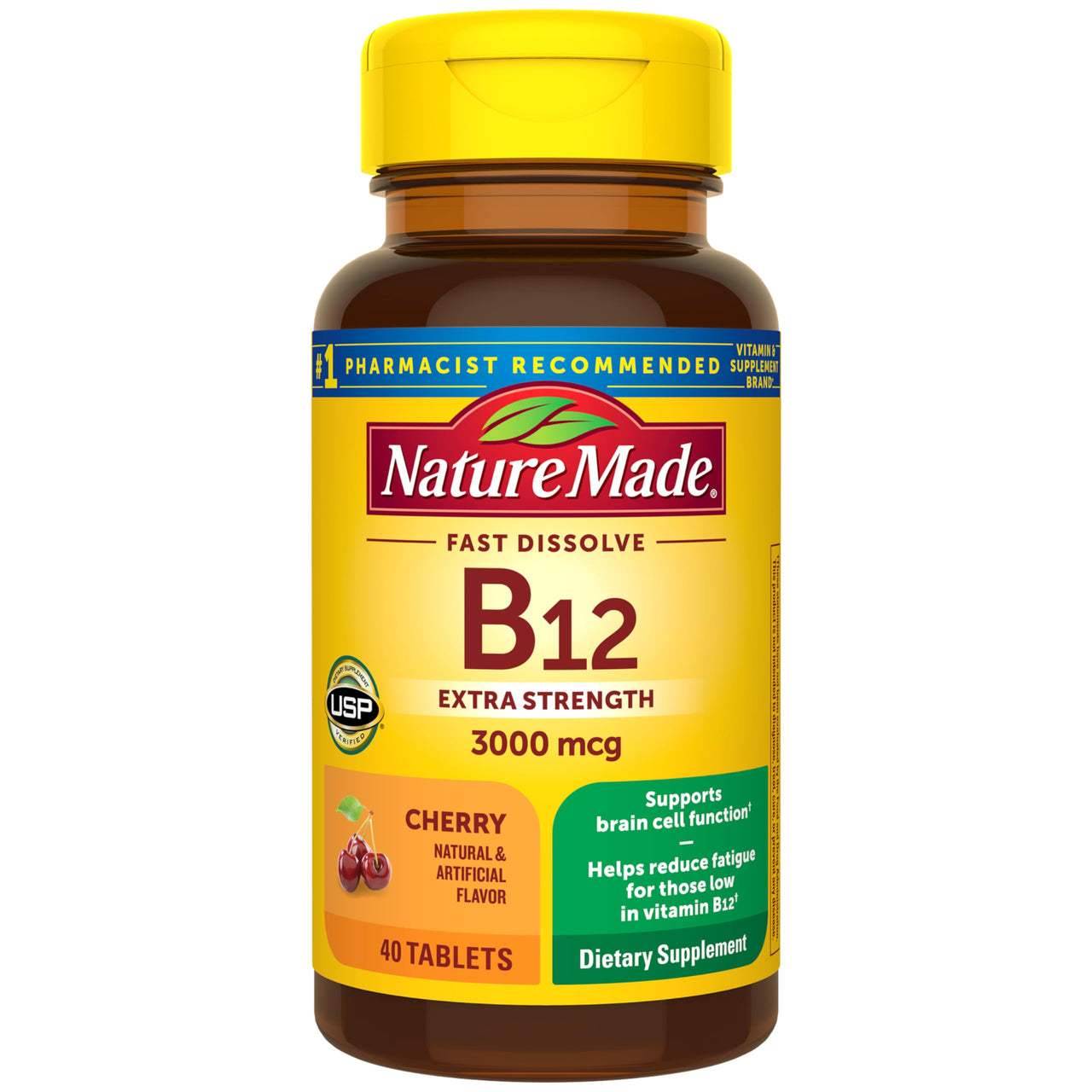 Nature Made Vitamin B12 3000 mcg, Easy to Take Sublingual B12 for Energy Metabolism Support, 40 Sugar Free Fast Dissolve Tablets, 40 Day Supply