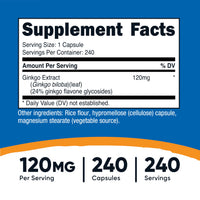 Thumbnail for Nutricost Ginkgo Biloba 120mg, 240 Capsules - Extra Strength Ginkgo Biloba Extract - Gluten Free & Non-GMO