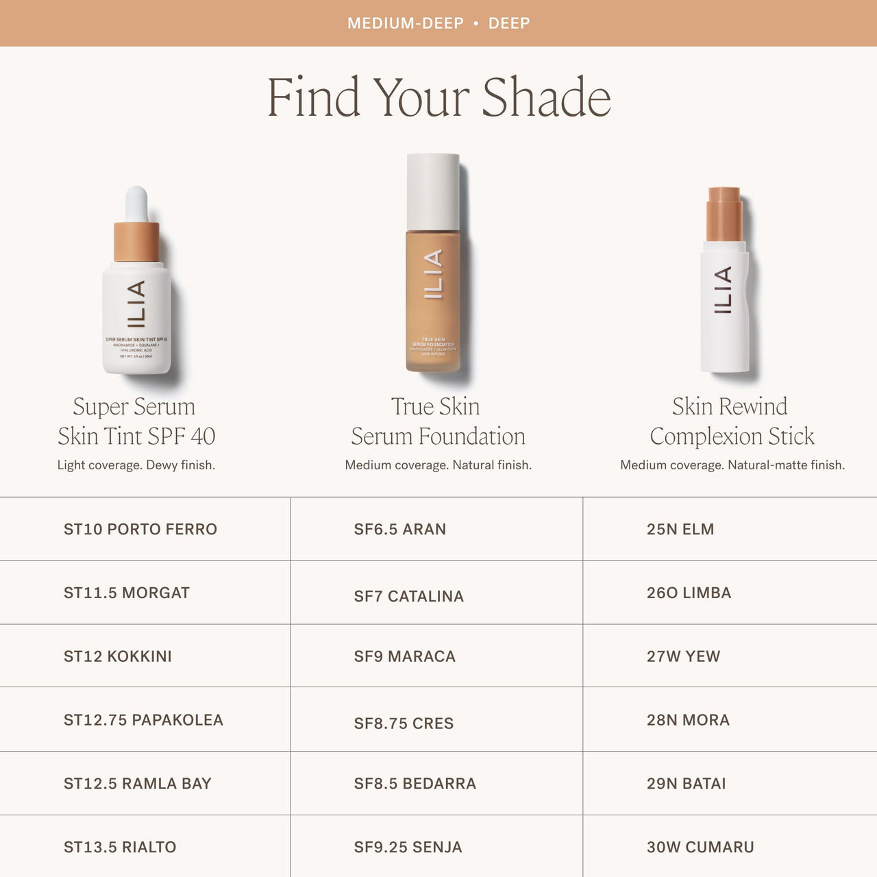 ILIA - True Skin Serum Foundation | Non-Comedogenic, Cruelty-Free, Vegan, Weightless Feel, Buildable Coverage, Safe for Sensitive Complexion (Senja SF9.25)