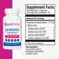 Thumbnail for Just Thrive Probiotic & Antioxidant Supplement - 100% Spore-Based Digestive and Immune Support - Gluten Free, 30 Caps