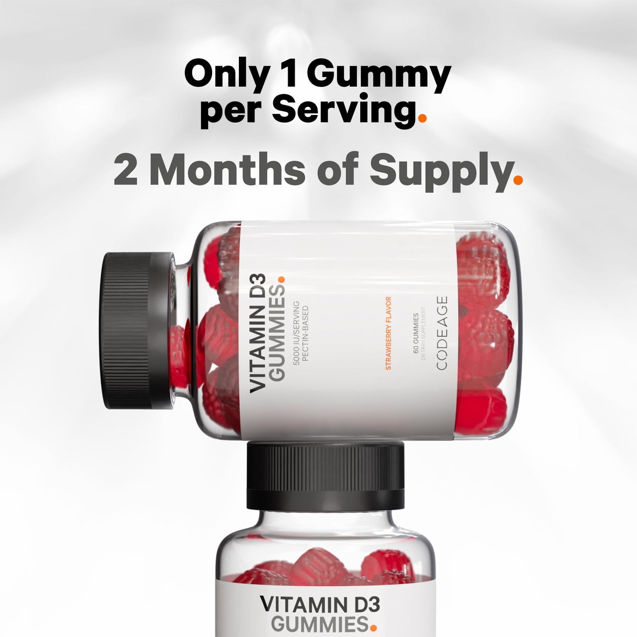 Codeage Vitamin D3 Gummy Vitamins, Vitamin D3 5000 IU Gummies Cholecalciferol 125 mcg - 2-Month Supply - Soft Pectin-Based, Animal Gelatin-Free Vitamins Gummy, Strawberry, Gluten-Free - 60 Gummies
