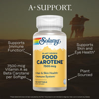 Thumbnail for SOLARAY Food Carotene 7500mcg (25000 IU) - Beta Carotene Vitamin A Supplement - Wellness and Immune Support Supplement, Potent Eye Vitamins and Skin Food, Plant Sourced, 60-Day Guarantee, 100 Softgels