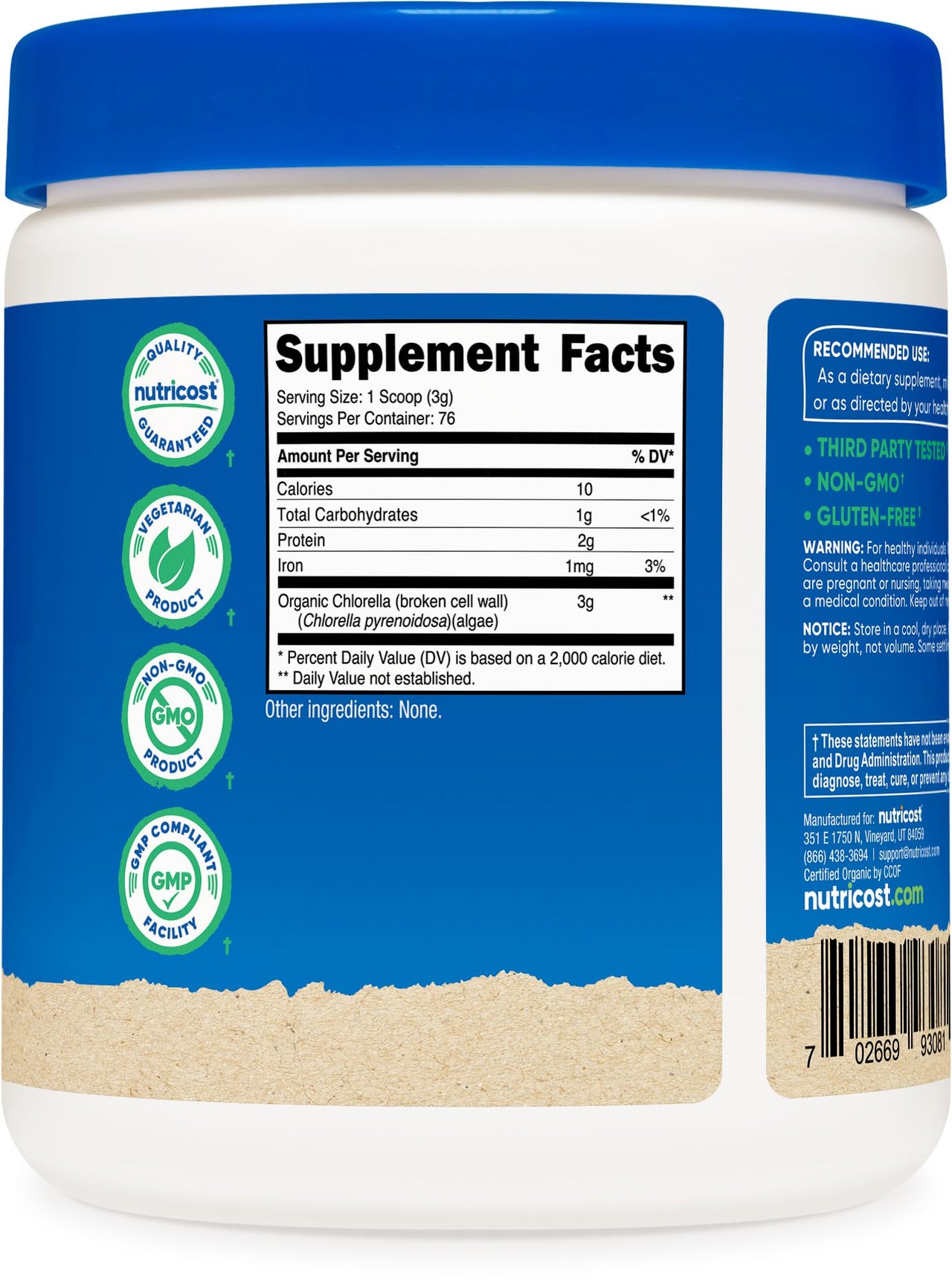 Nutricost Organic Chlorella Powder 8oz - 3000mg Per Serving - Non-GMO, Gluten Free