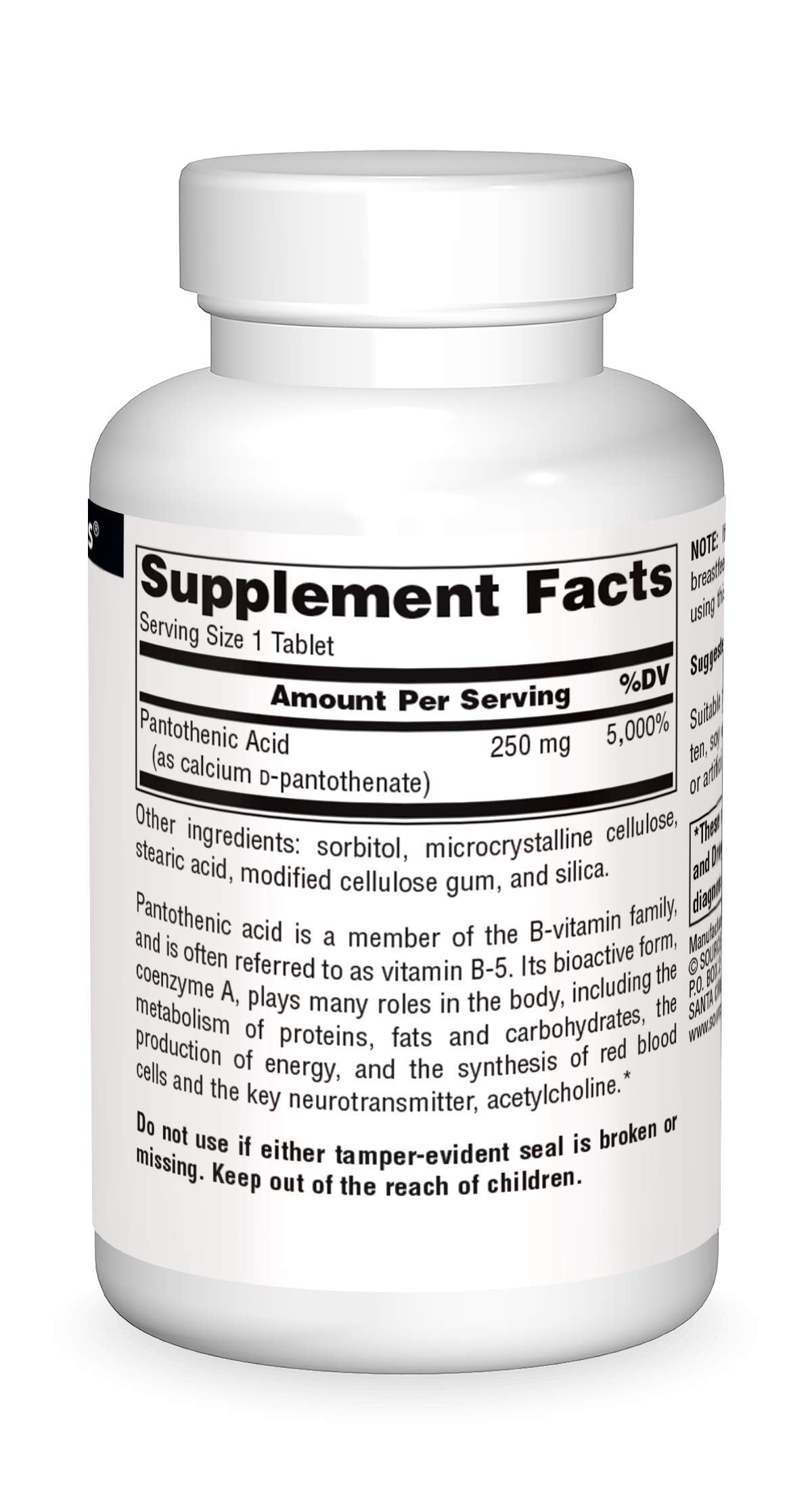 Source Naturals Pantothenic Acid 250 mg Vitamin B-5 Dietary Supplement - 100 Tablets
