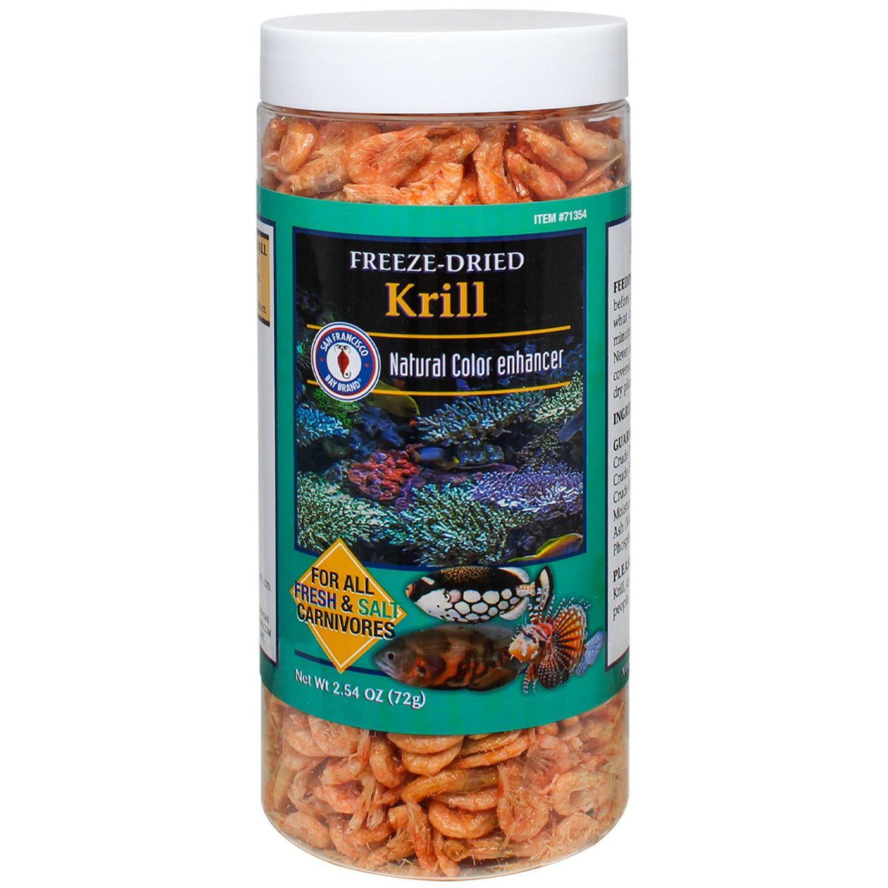 San Francisco Bay Brand Freeze Dried Krill Fish Food - All-Natural, Sustainably Harvested, High Protein Dried Shrimp for Freshwater and Saltwater Carnivores, Koi, Cichlids, Turtles - 2.54 oz (72g)