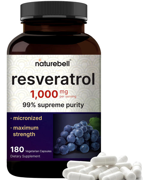 NatureBell Resveratrol - 180 Vegetarian Capsules - 1,000mg Polygonum Cuspidatum Extract - Antioxidant Support - Heart, Brain & Immune Wellness*