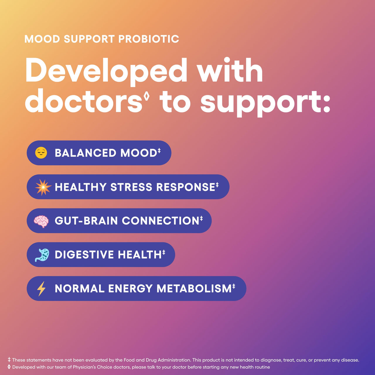 Physician's CHOICE Mood Support Probiotic - Supports a Balanced Mood, Healthy Stress Response & Digestive Health with Prebiotics, Ashwagandha, Vitamin B12, Folate - for Men & Women - 30ct