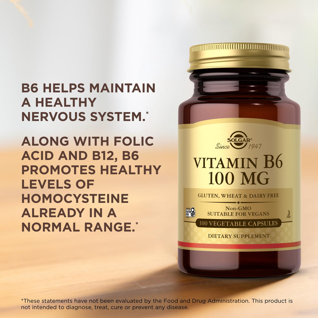 Solgar, Vitamin B6 100 Mg Vegetable Capsules, Count
