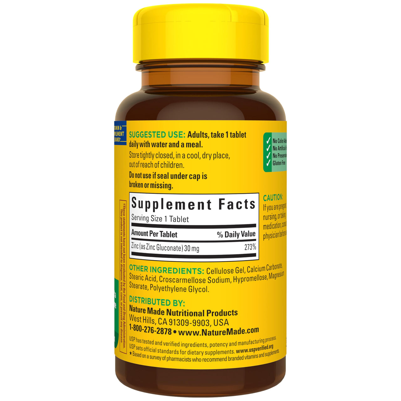 Nature Made Zinc 30 mg, Zinc Supplements for Men & Women, Dietary Supplement for Immune Health and Antioxidant Support, 100 Tablets, 100 Day Supply