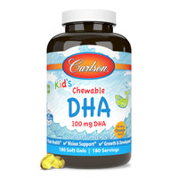 Thumbnail for Carlson - Kid's Chewable DHA, 100 mg DHA, Brain Health, Vision Function, Growth & Development, Orange, 180 Chewable Softgels