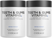 Thumbnail for Codeage Teeth & Gums Vitamins + Oral Probiotics Supplement for Mouth - Whole Food Calcium, Collagen, Potassium, Vitamin C, D3, K2, Zinc – Oral Care & Dental Multivitamin Supplements - 2 Pack
