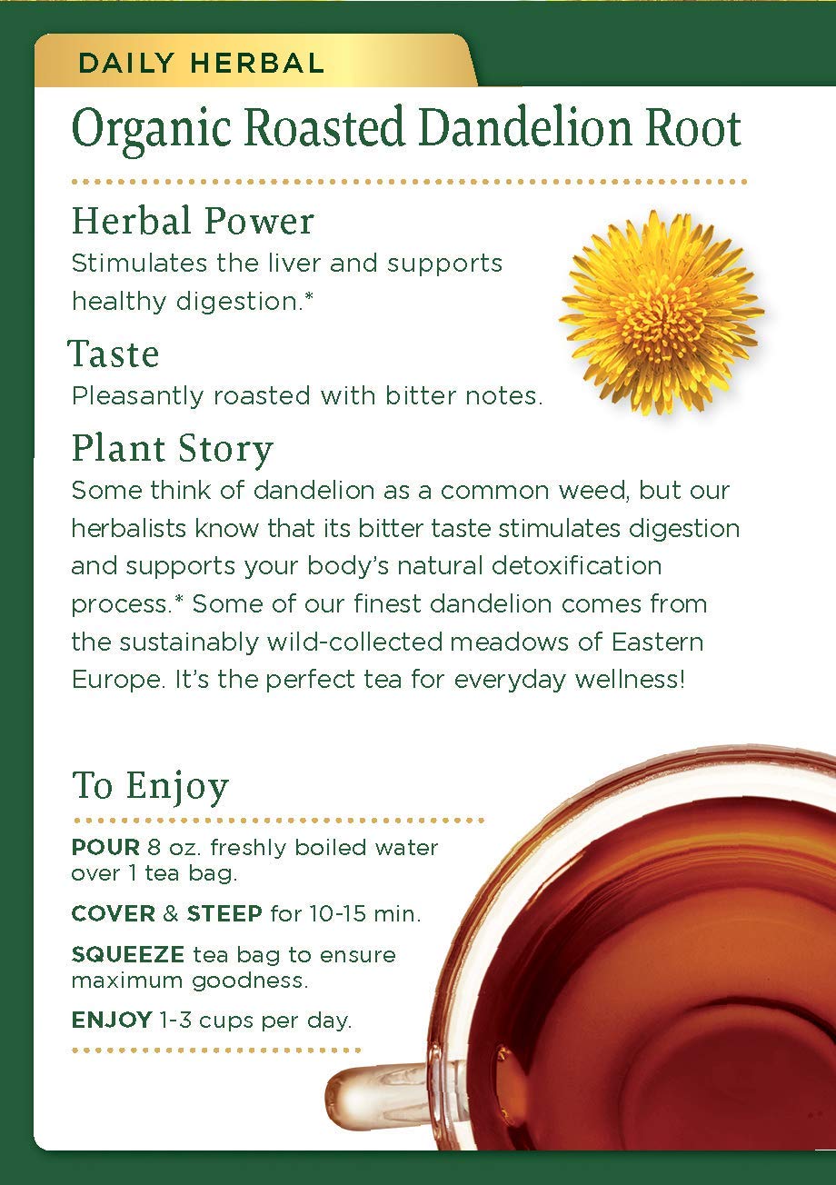 TRADITIONAL MEDICINALS Organic Roasted Dandelion Root, 16 Count (2 Pack)