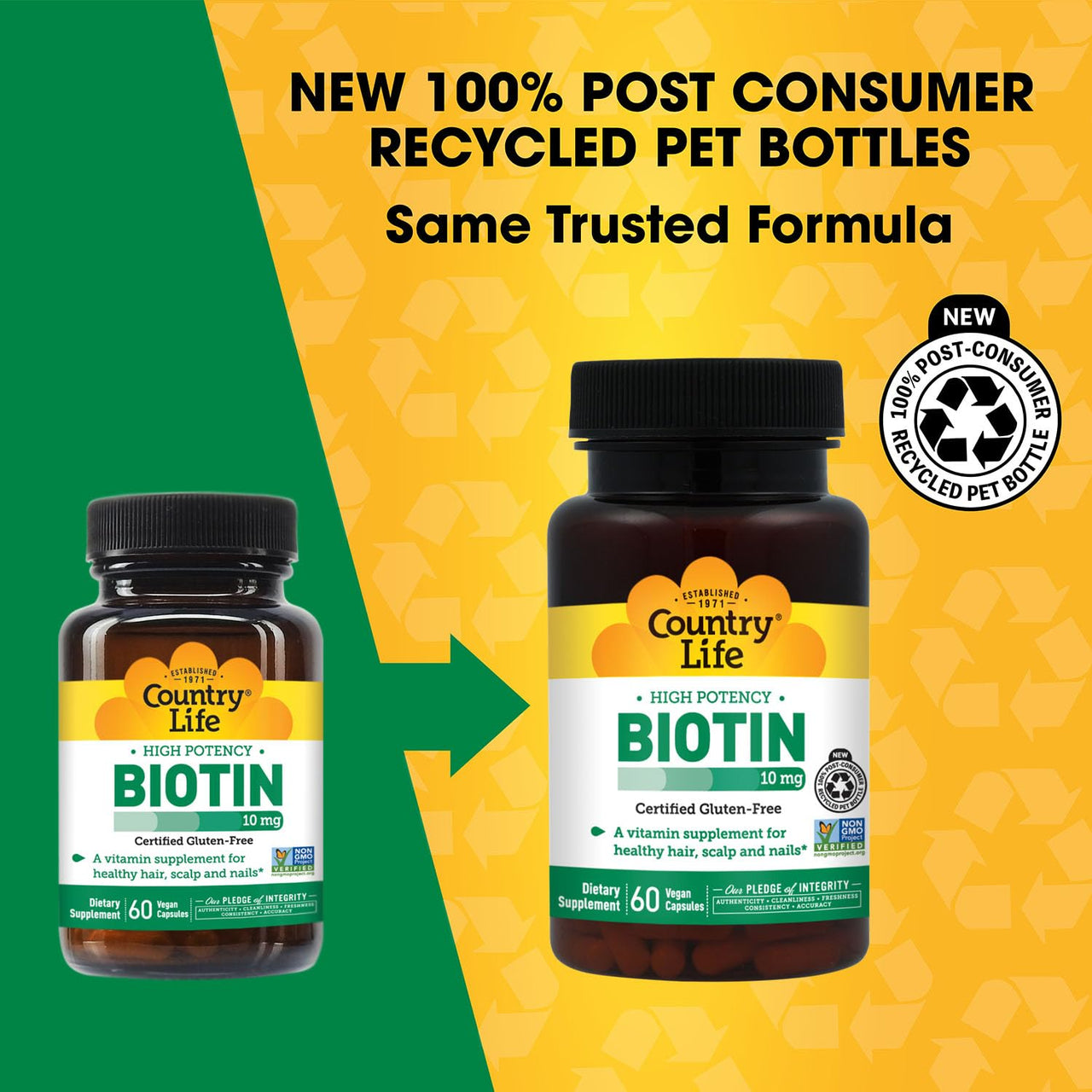 Country Life Vitamins High Potency Biotin 10,000 mcg (10 mg), 60 Count - Supplement for Hair, Scalp & Nails - Certified Gluten Free