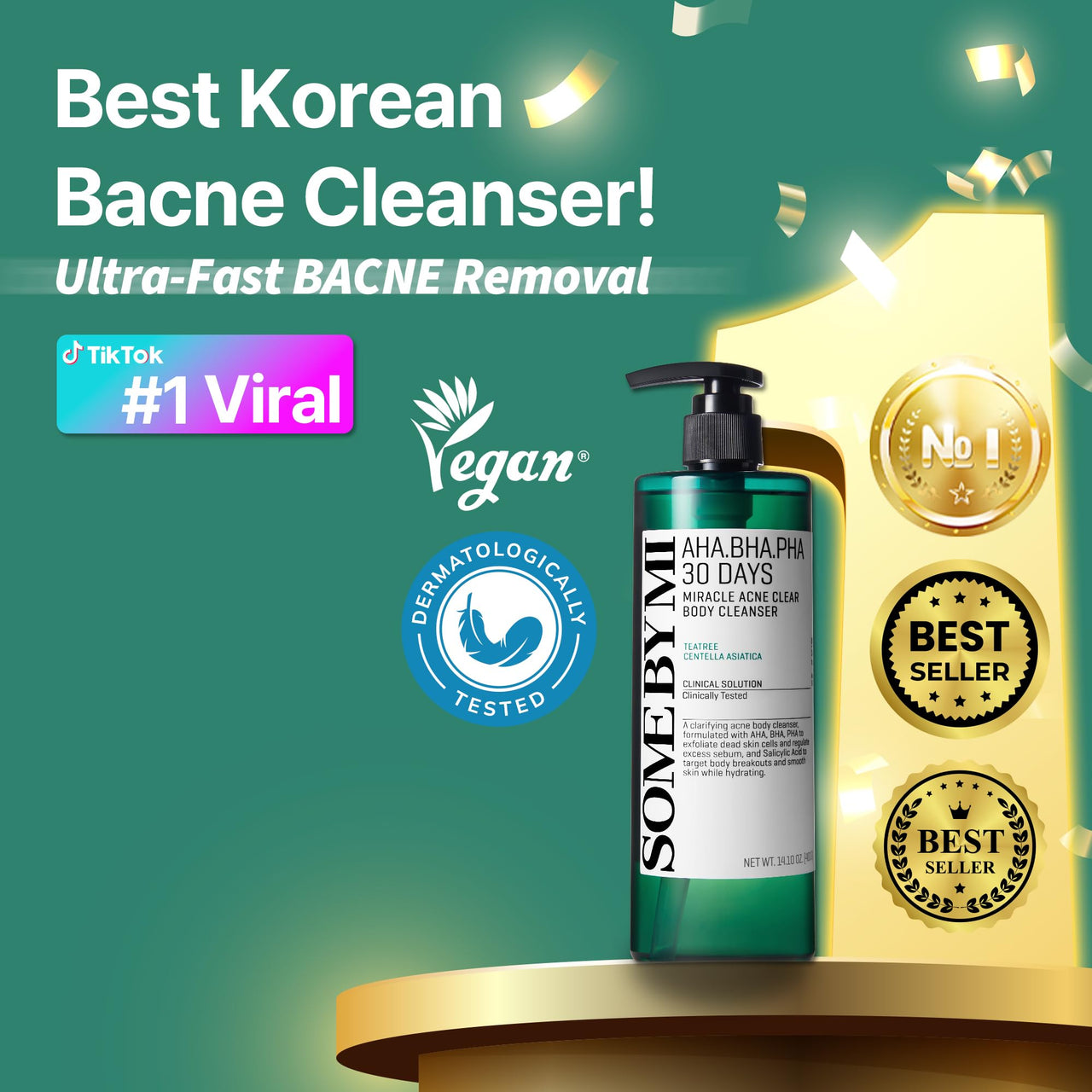 SOME BY MI AHA BHA PHA 30 Days Miracle Acne Clear Body Cleanser 13.5oz – Salicylic Acid & Tea Tree Acne Body Wash – Deep Cleansing, Sulfate & Paraben Free Korean Skin care