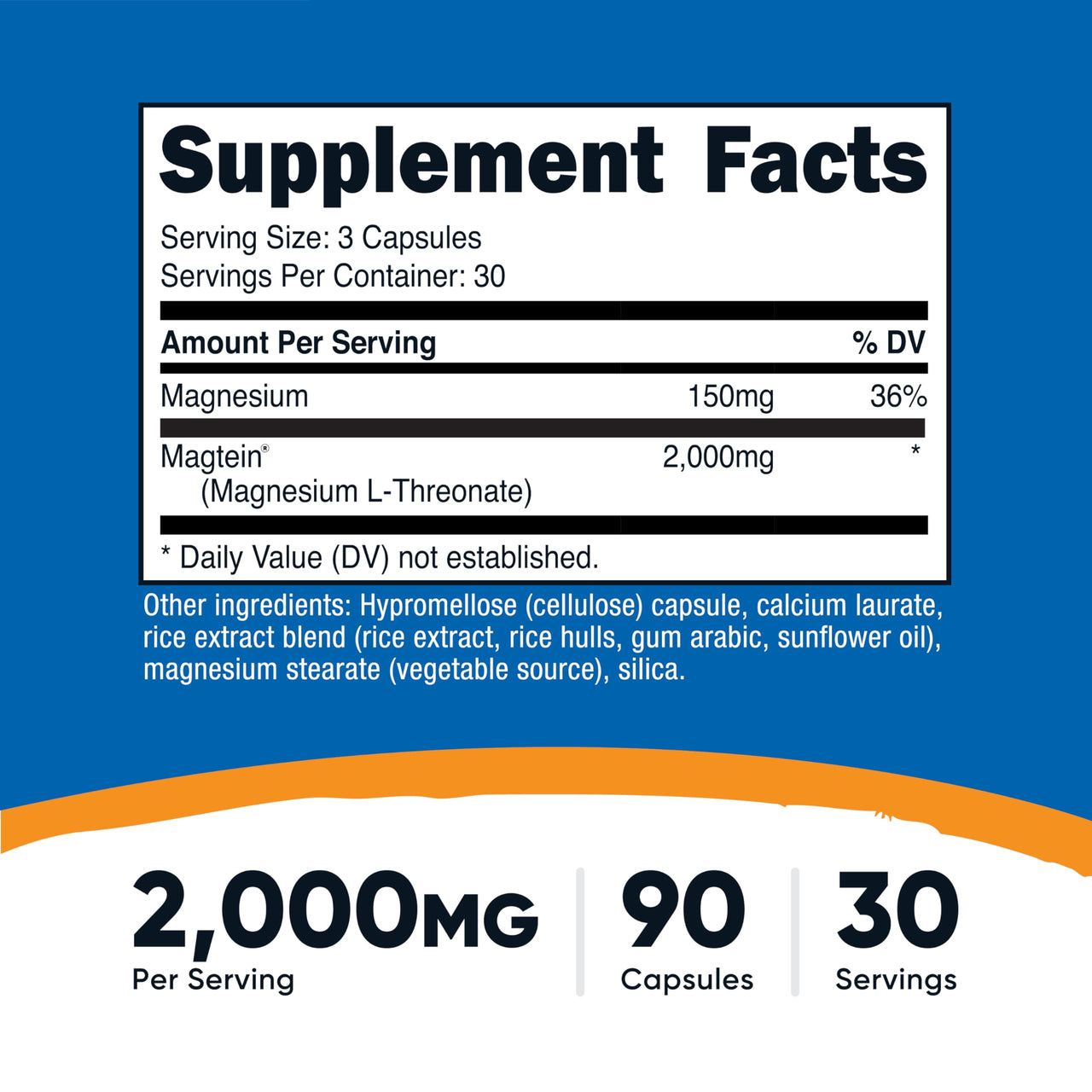 Nutricost Magtein Magnesium L-Threonate 2,000mg, 90 Capsules - Gluten Free, Vegetarian, 30 Servings