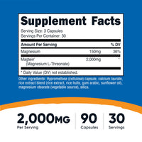 Thumbnail for Nutricost Magtein Magnesium L-Threonate 2,000mg, 90 Capsules - Gluten Free, Vegetarian, 30 Servings