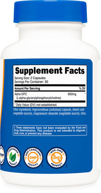 Thumbnail for Nutricost Alpha GPC 600mg, 60 Vegetarian Capsules - Non-GMO and Gluten Free, 300mg Per Capsule